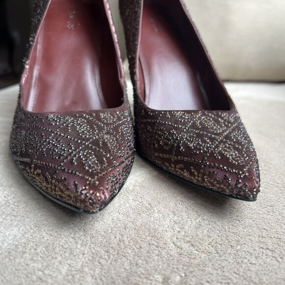 Guess Sorena Wine Stiletto High Heel Pumps Women 8.5 M Pointy Toe Rhinestones - Picture 11 of 16